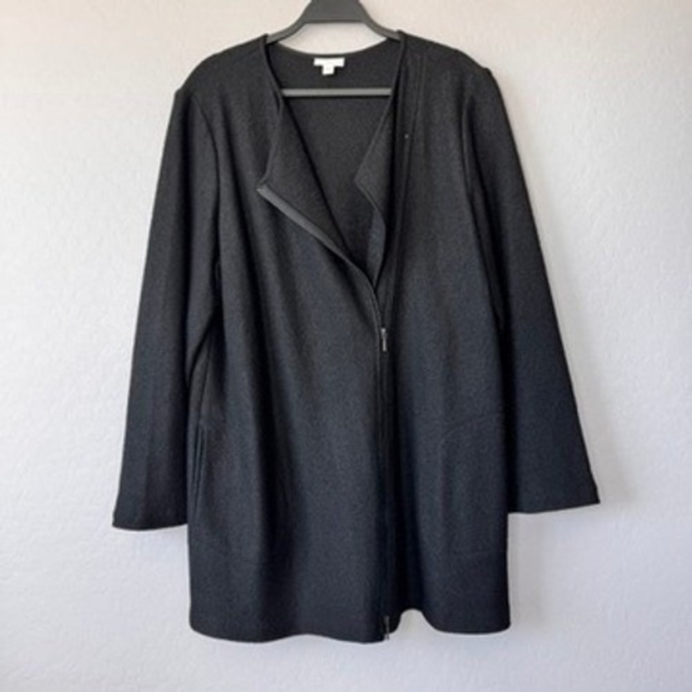 PureJill J.Jill Large Black Textured Wool Blend Zipper Jacket Cardigan Coat - Picture 4 of 6